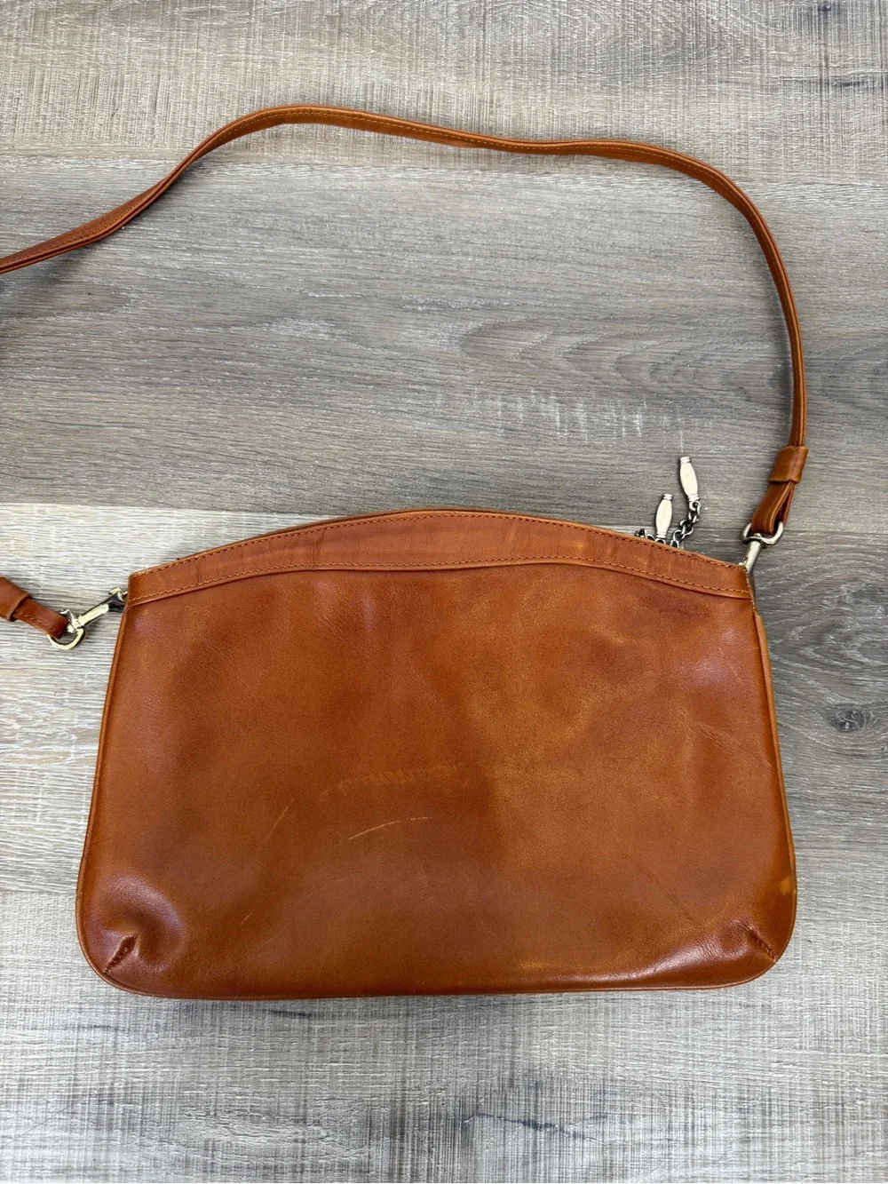 Vintage Brown Leather Double Zip Crossbody Shoulder Bag Purse